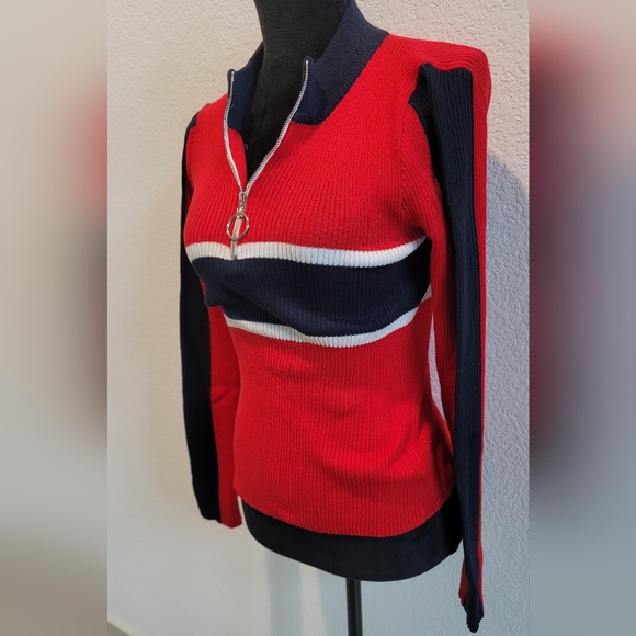 Red and Blue O-Ring Zipper Sweater - Picture 13 of 17